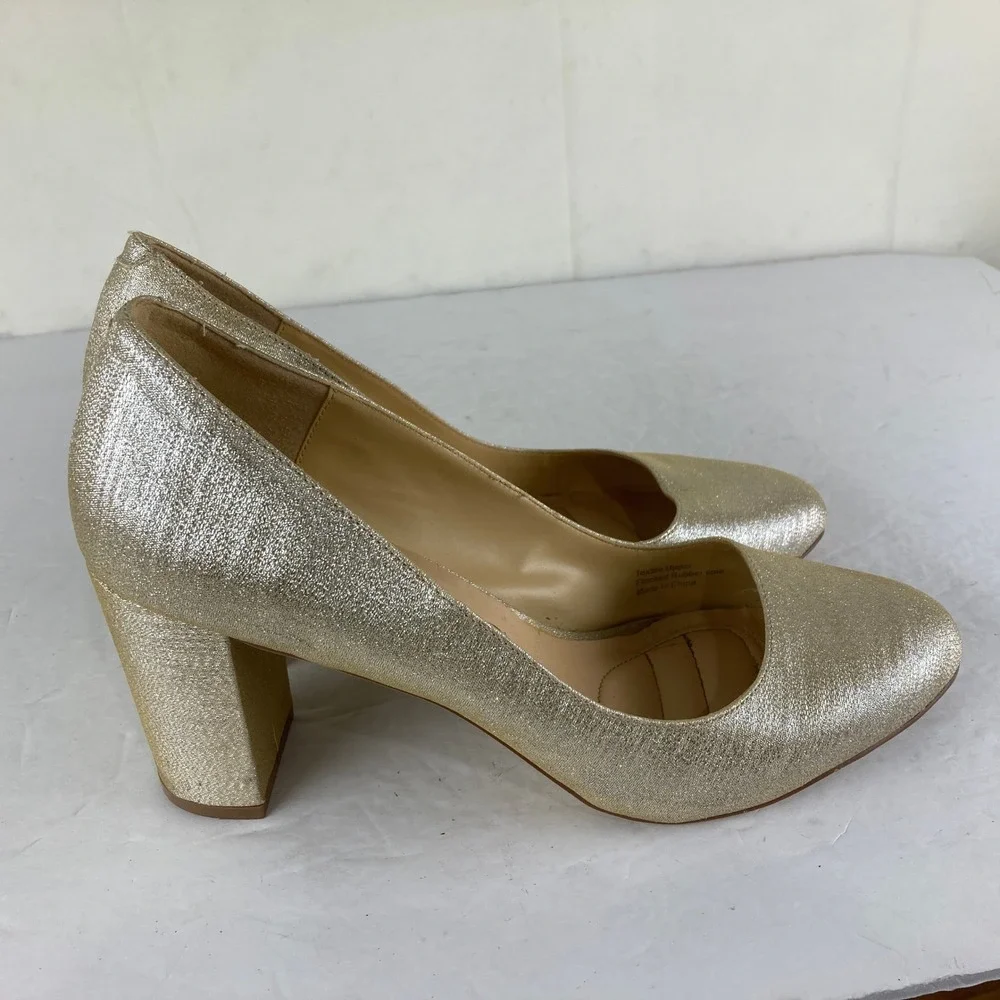 American‎ Glamour Badgley Mischka Pumps Womens 10 Gold Metallic Block Heel